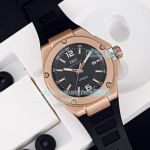 Replica IWC Ingenieur Rose Gold Watch Black Dial Black Rubber